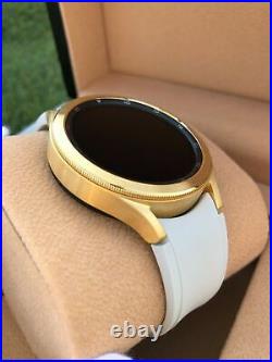 Custom 24k Gold Plated 46mm Samsung Galaxy Watch 4 POLISHED Gold Bezel Gray Band